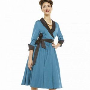 NWT Lindy Bop 1950s Teal Dress with Black Velvet collar and cuffs